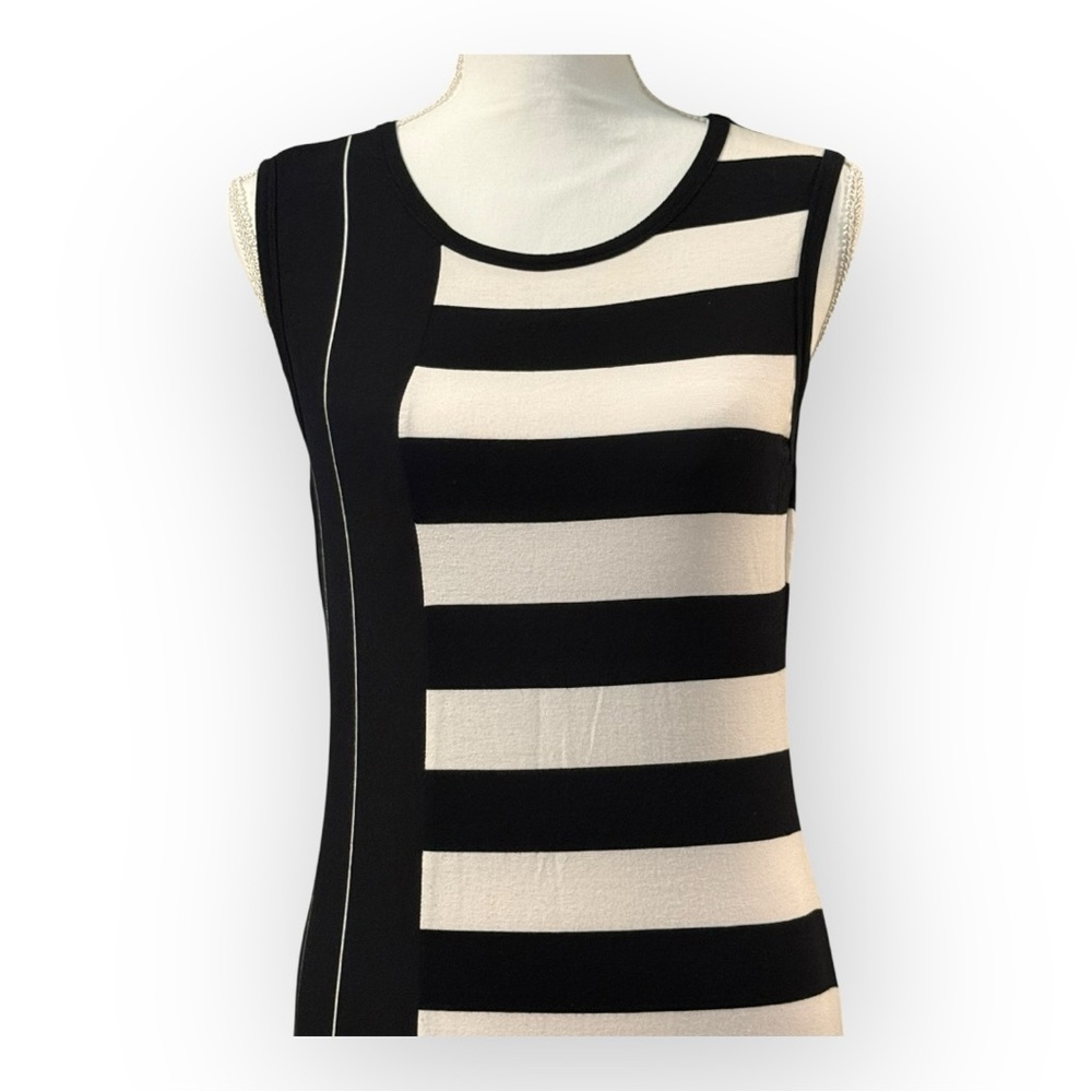 CALVIN KLEIN Black and White Striped Sleeveless Dress - Picture 3 of 6